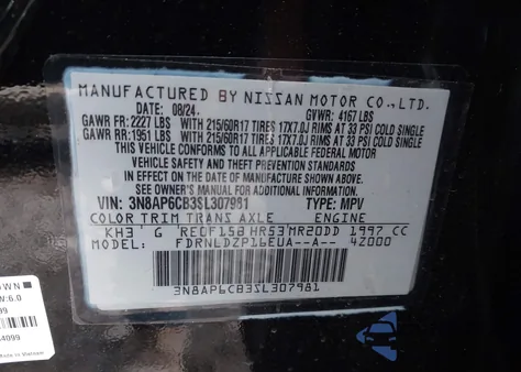 2025 Nissan Kicks Sv Intelligent Awd z USA, uszkodzony, nr VIN 3N8AP6CB3SL307981